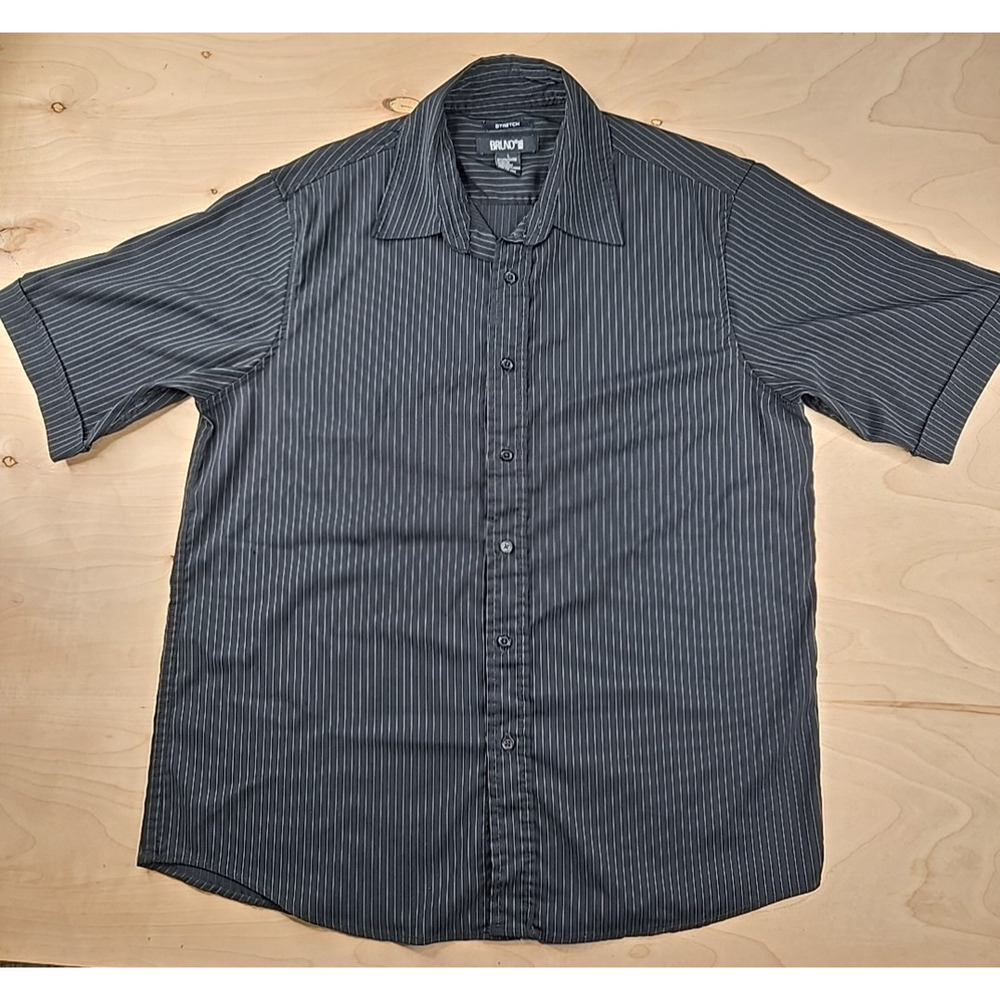 Bruno Stretch Men's Large Black Striped Short Sleeve Button Down Shirt